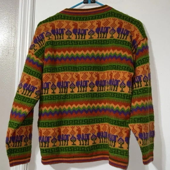 artesania los incas Colorful Green and orange alpaca 100% sweater - Picture 4 of 4